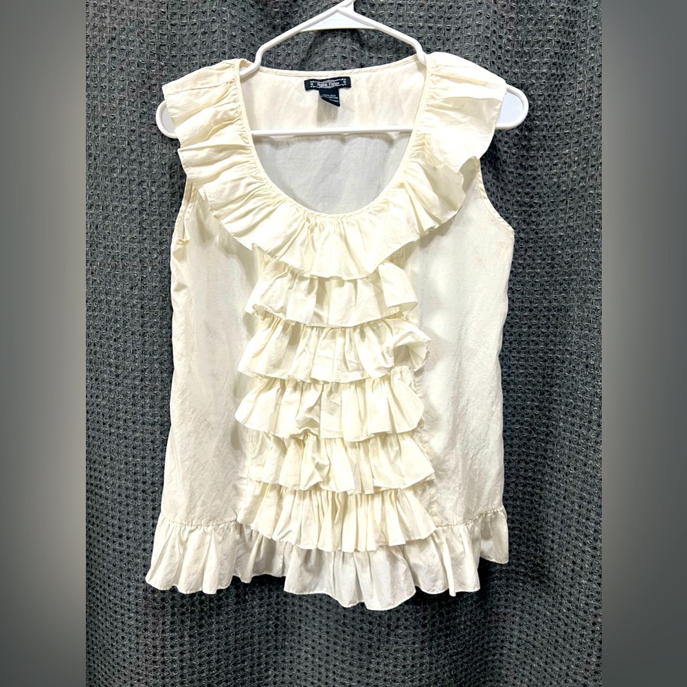 Vintage Style Fusion Ruffled Blouse 55% Silk Size Small